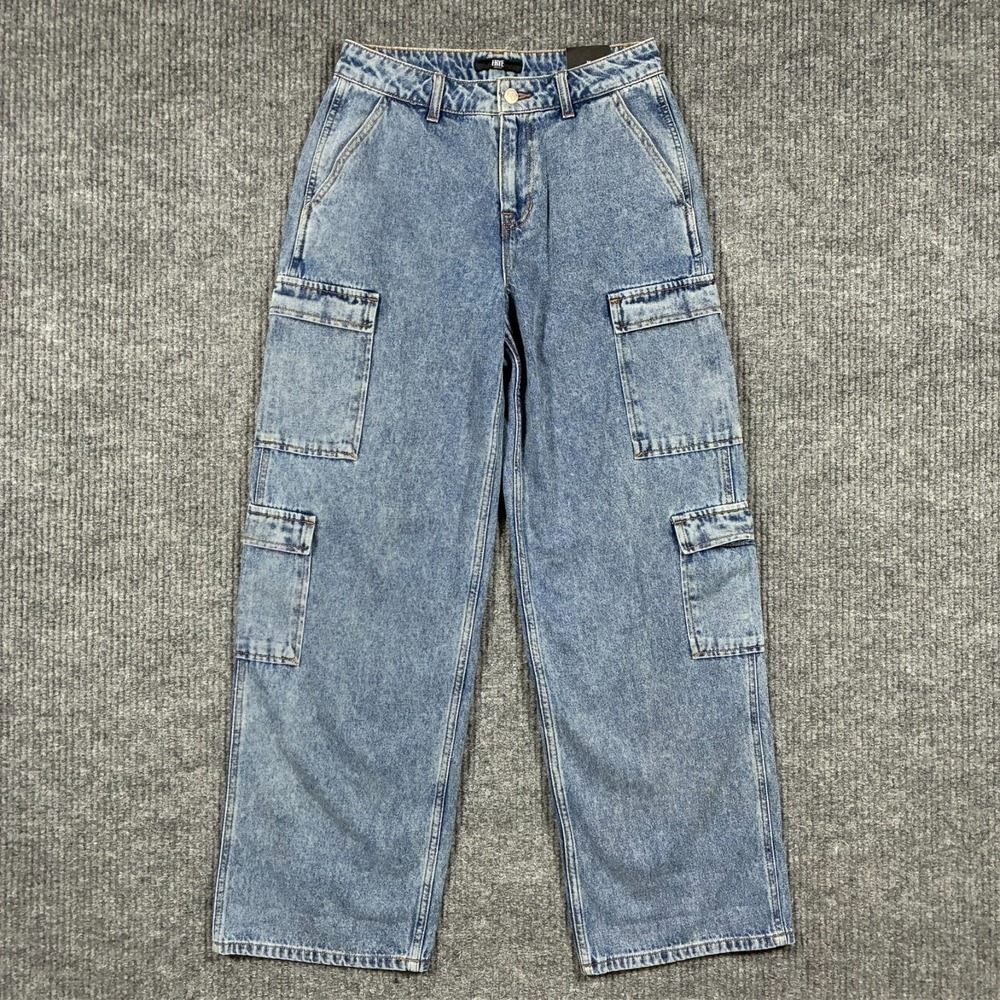 Frye Womens Cargo Jeans Size 25 Light Wash Denim Wide Leg Utility Mid Rise